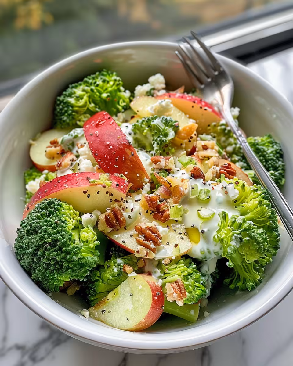Ingredients for honeycrisp apple broccoli salad including broccoli, apples, and cranberries