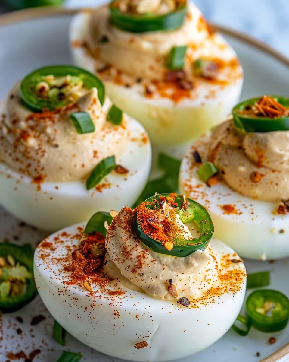 Pressure cooker with steam from spicy jalapeno popper deviled eggs cooking