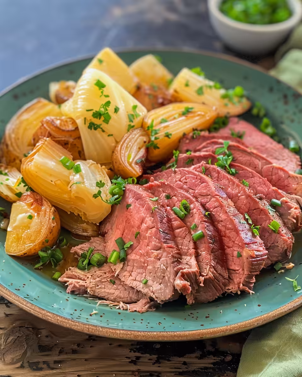 Instant Pot with corned beef brisket and cabbage cooking