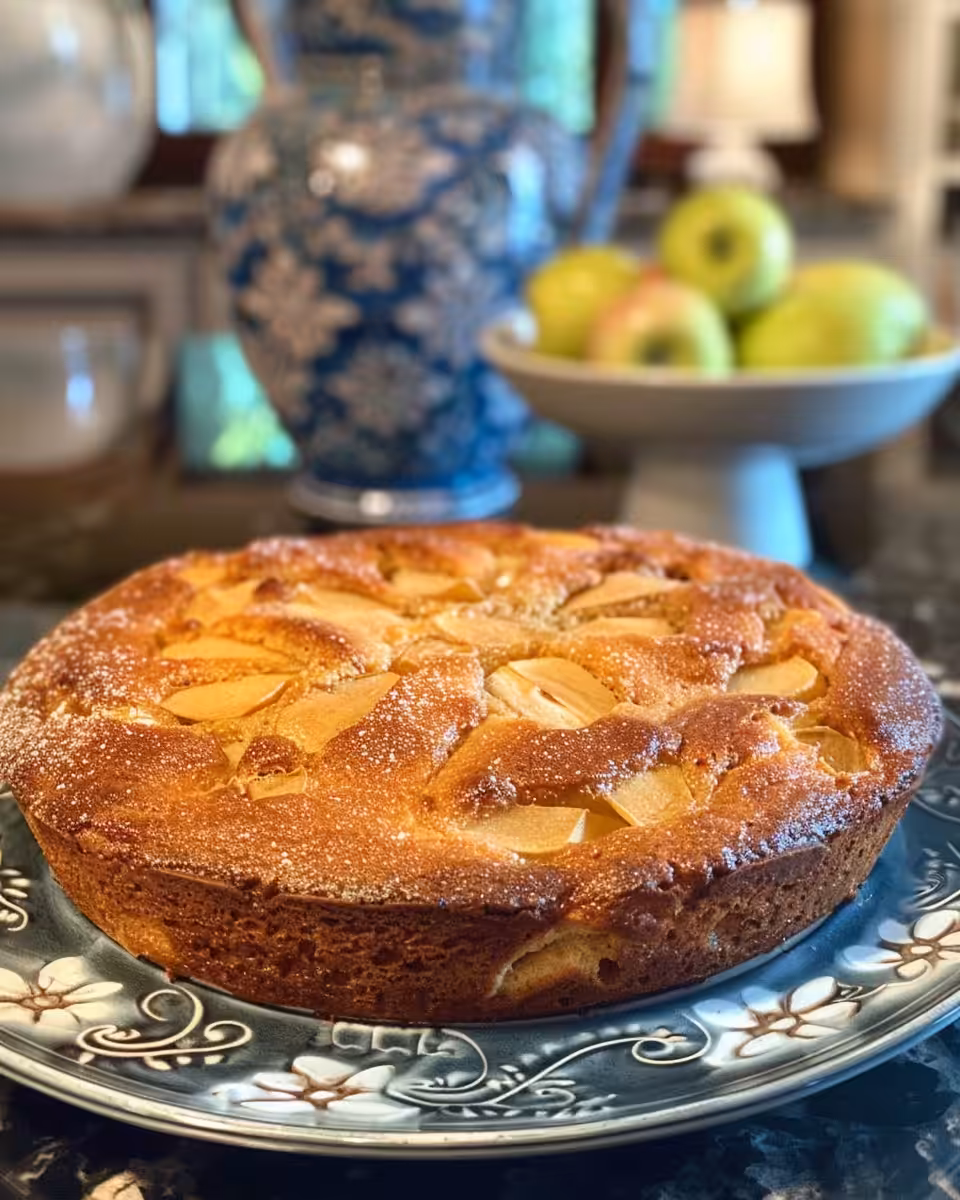 Ingredients for Irish apple cake including flour, apples, and spices