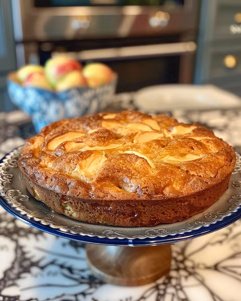 Final Irish apple cake dusted with sugar, ready to serve