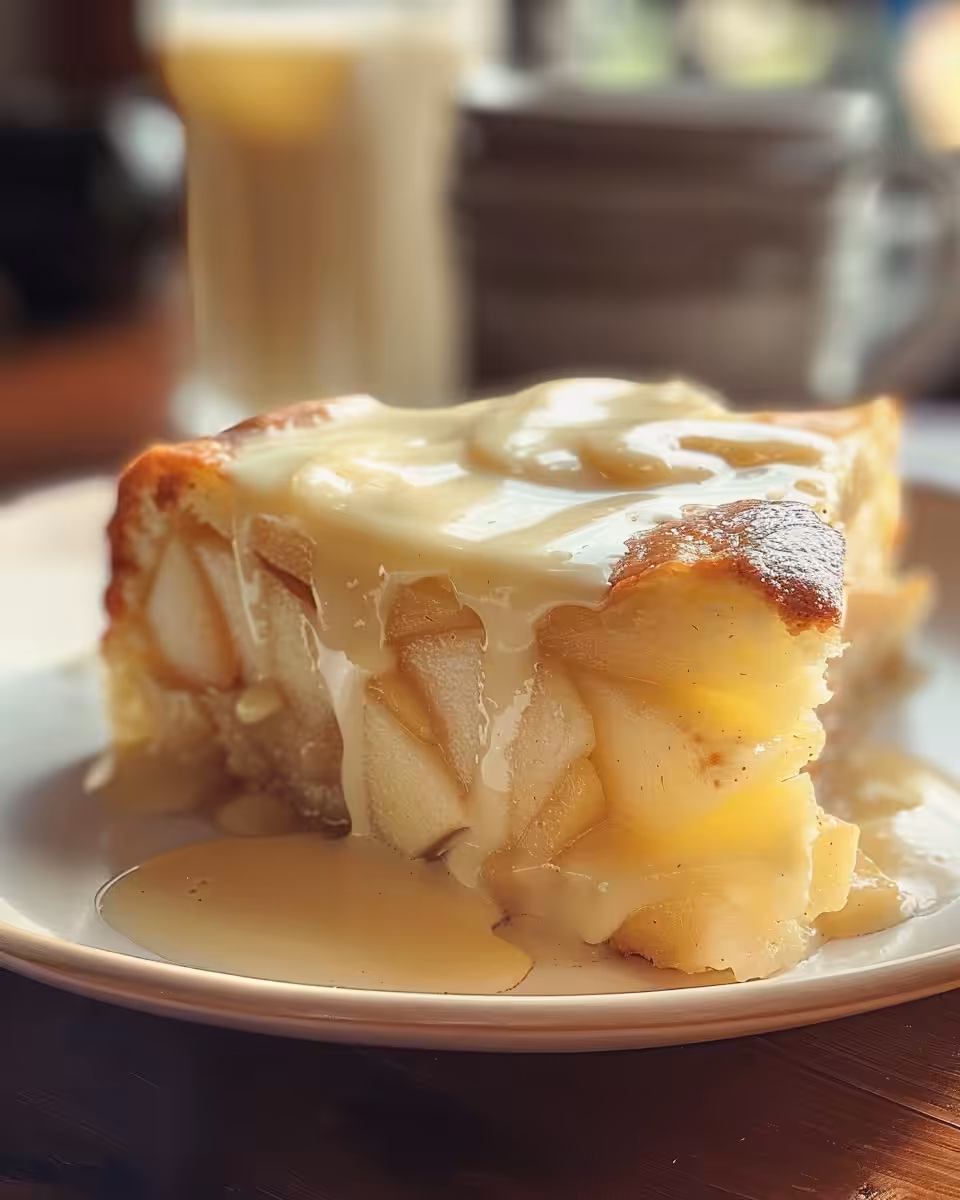 Irish apple cake with custard sauce fresh from pressure cooker steaming