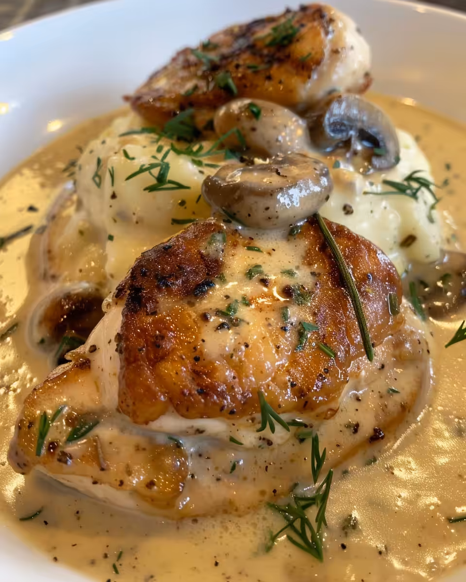 Final Irish chicken in whiskey cream sauce plated and ready to serve