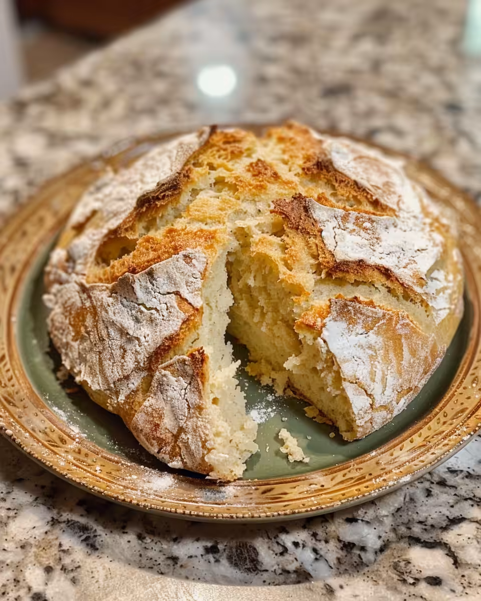 Sliced Irish soda bread showing tender crumb and crust