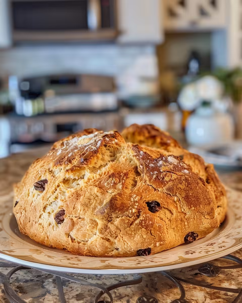 Sliced Irish soda bread showing tender crumb and golden crust