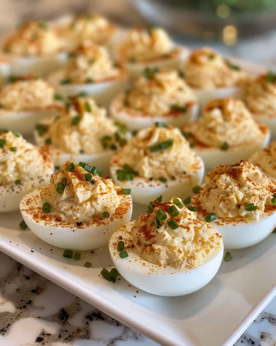 Ingredients including crab meat, eggs, garlic and herbs arranged for crab deviled eggs recipe