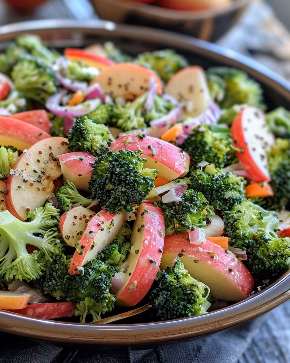 Fresh Honeycrisp Apple Broccoli Salad in a bowl ready to enjoy