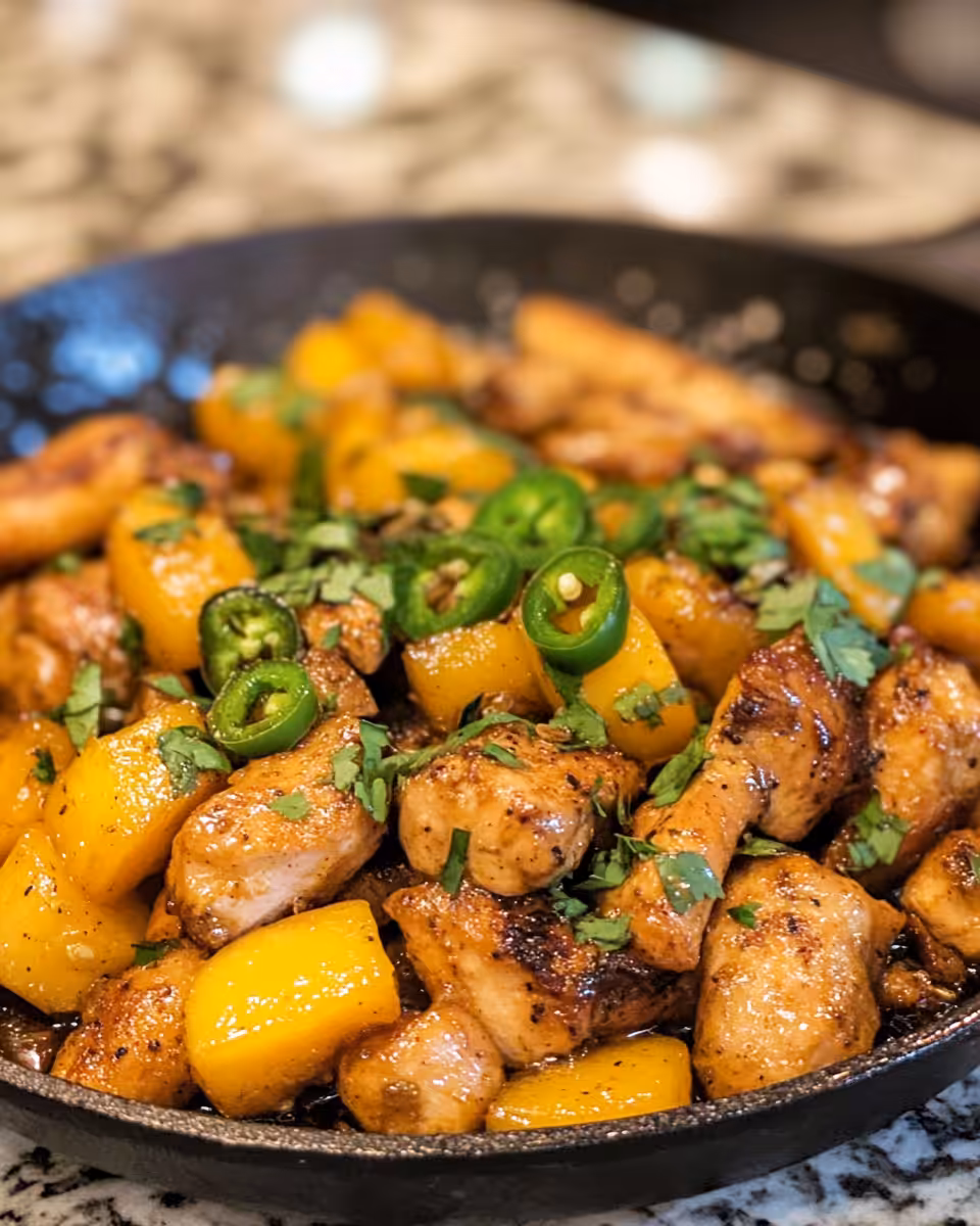 Ingredients including peaches, jalapeno, chicken breasts and seasonings for jalapeno peach chicken
