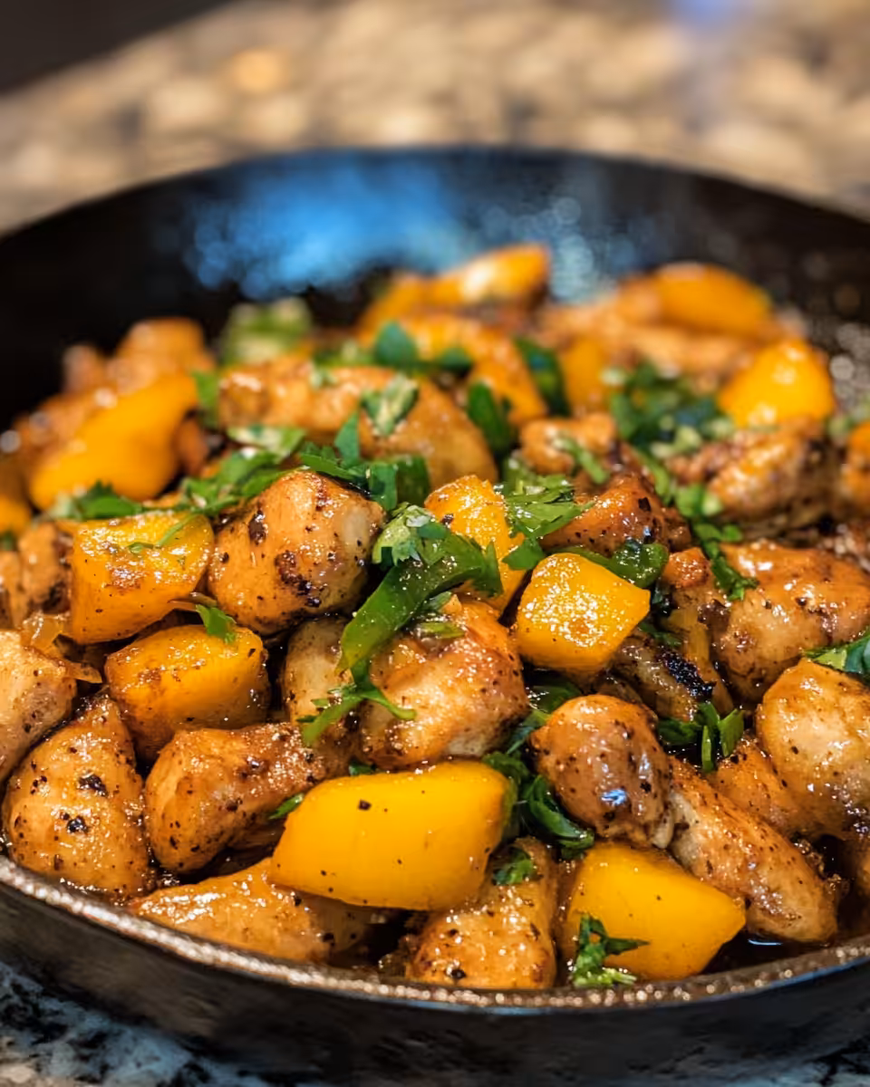 Glazed jalapeno peach chicken baking in oven, caramelizing to perfection