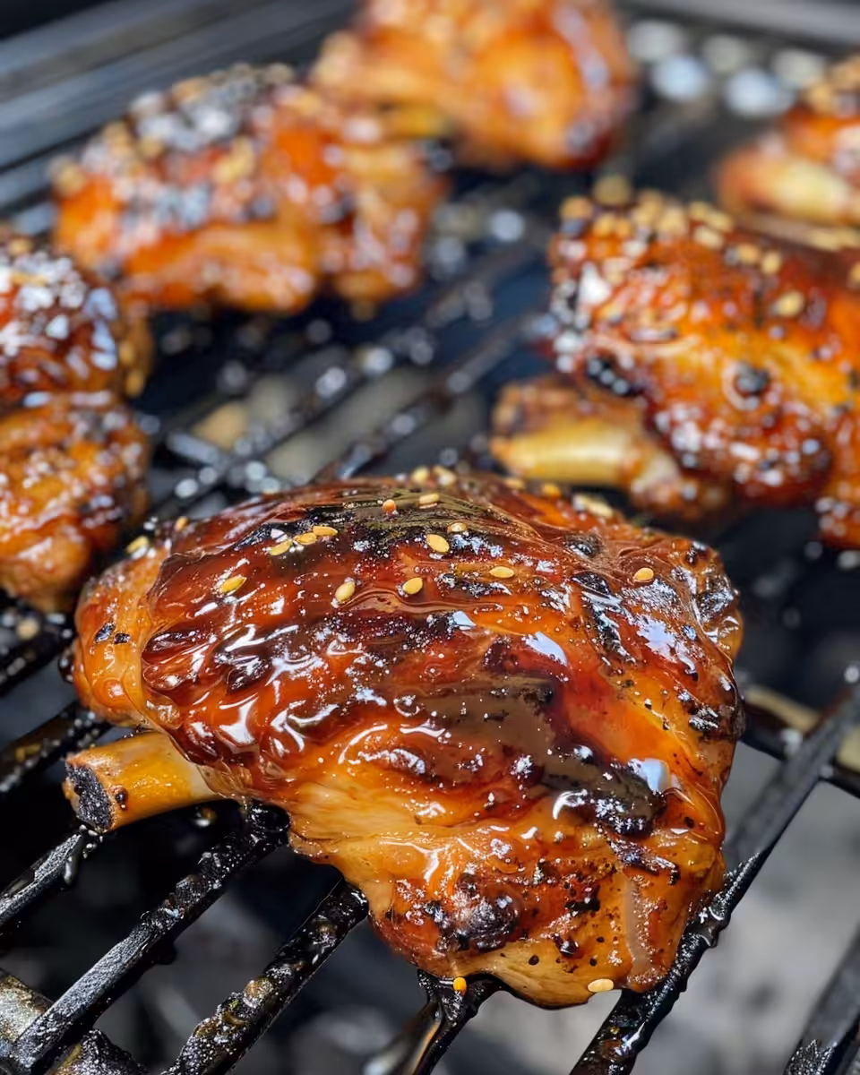Final plated juicy BBQ chicken thighs with crispy skin ready to serve