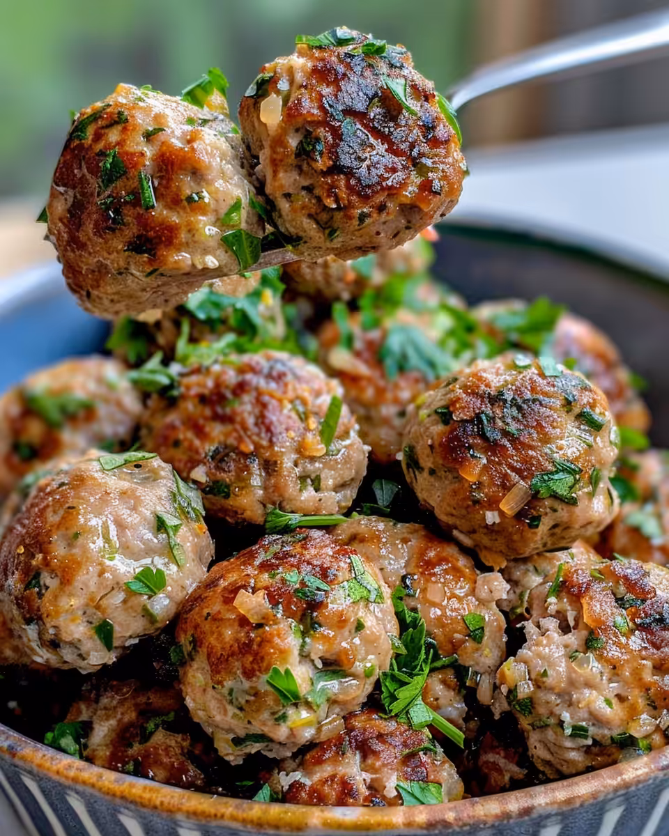 Fresh ingredients for Greek meatballs including mint leaves and red onion
