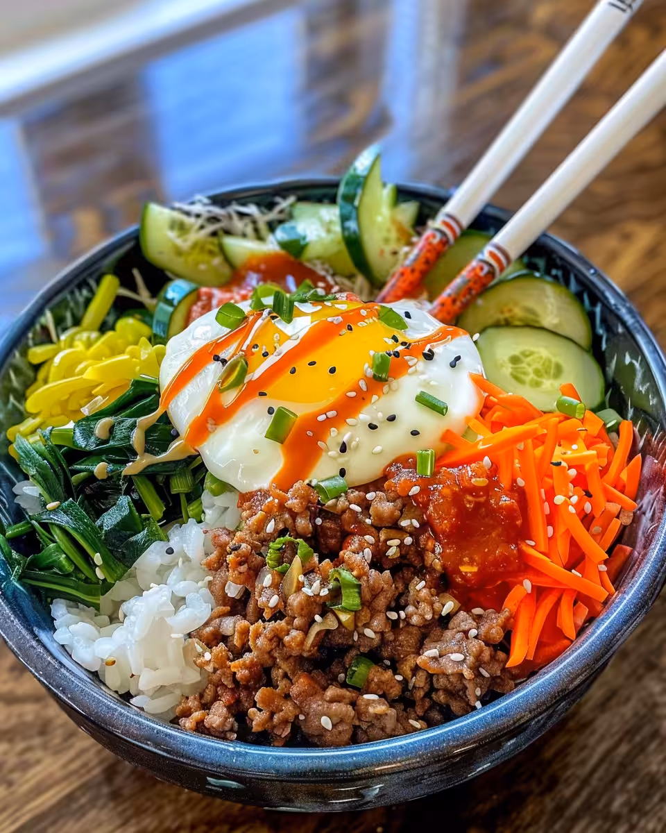 Ingredients prepared for Korean ground beef bowl including bell peppers and spices