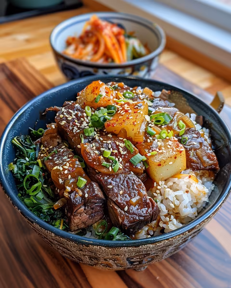 Ingredients for Korean Style Pot Roast displayed on kitchen counter