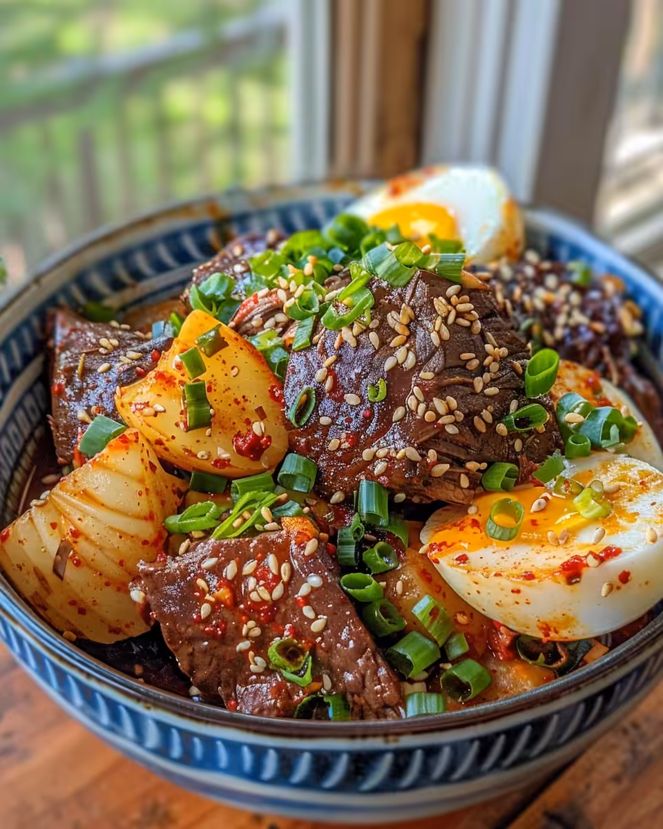 Ingredients for Korean-style pot roast laid out on counter