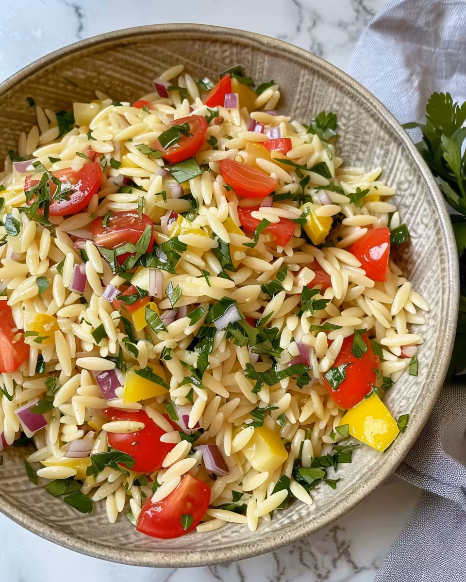 Dressing being whisked for lemon orzo pasta salad with olive oil, lemon juice, and zest