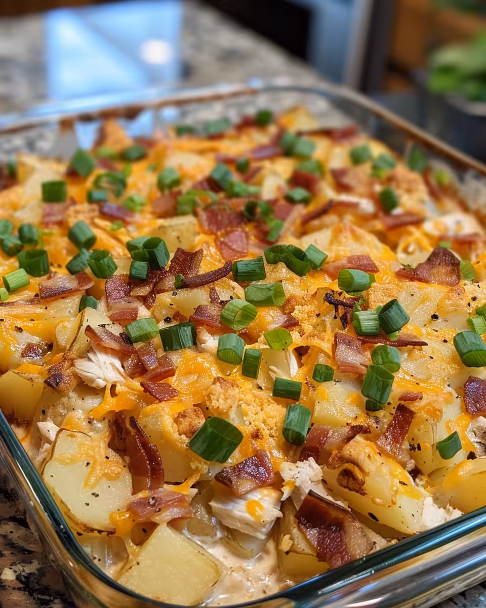 Ingredients prepared for loaded chicken and potato casserole