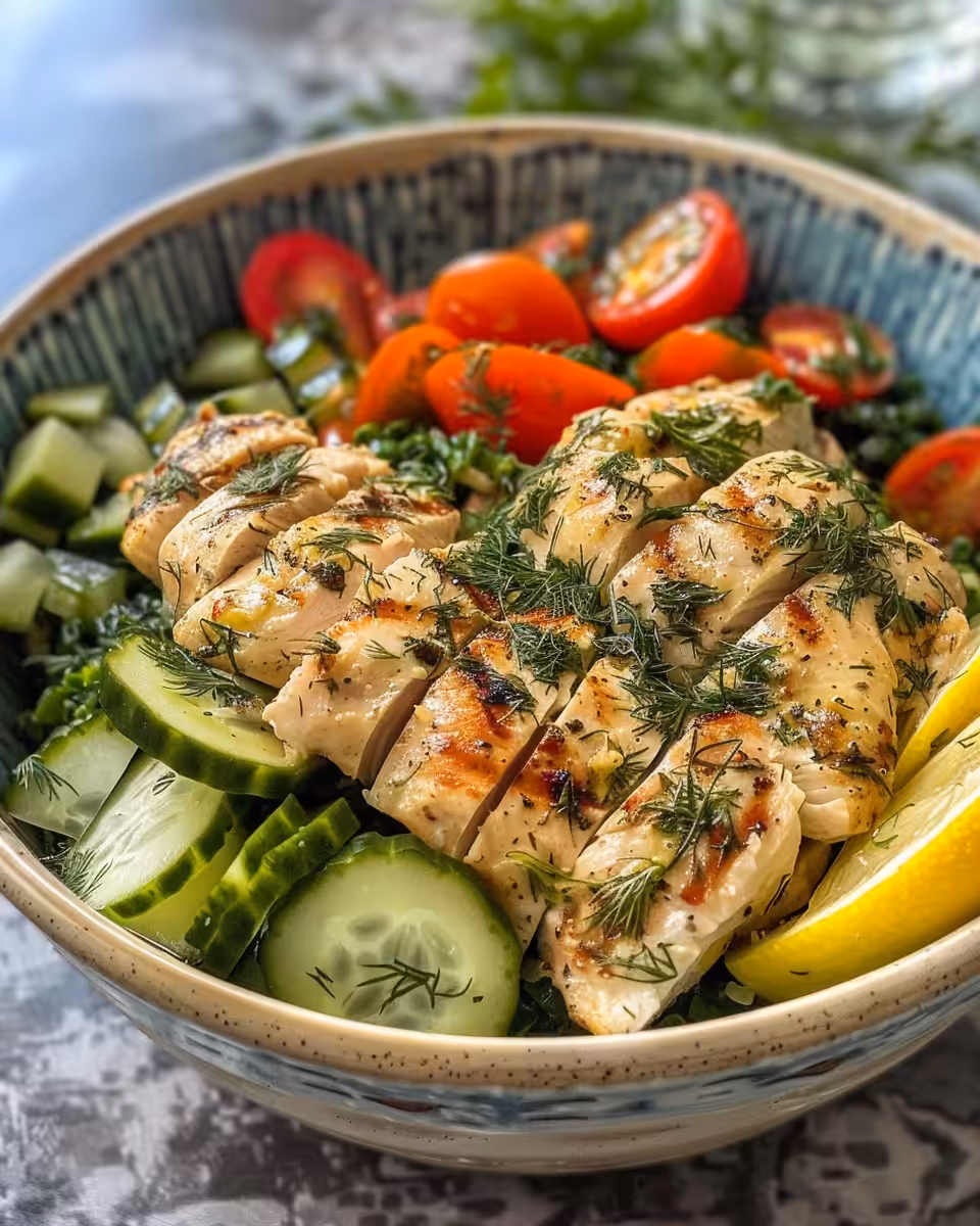 Creamy lemon dill chicken soup ready to eat in a bowl with fresh herbs