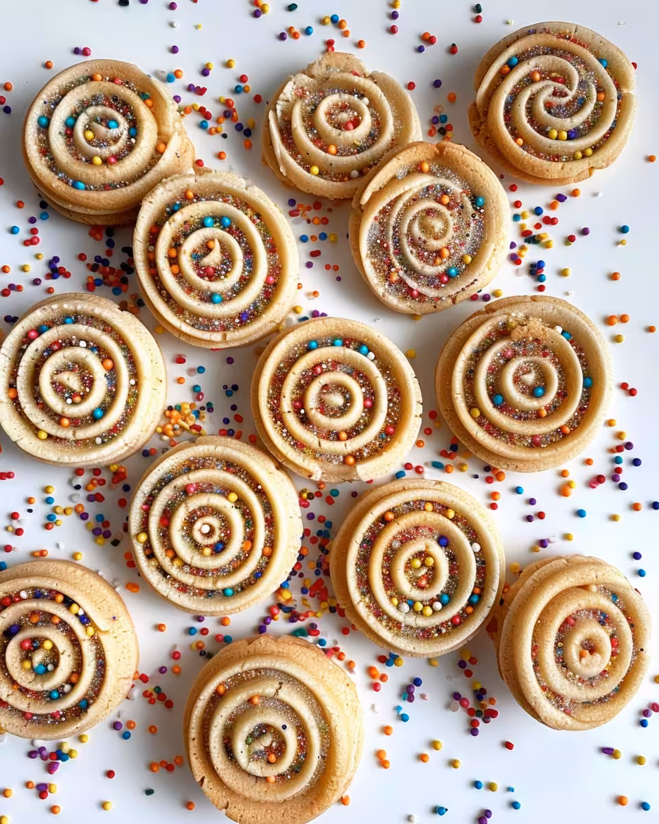 Final plated magical spiral pink cookies with sprinkles, ready to serve