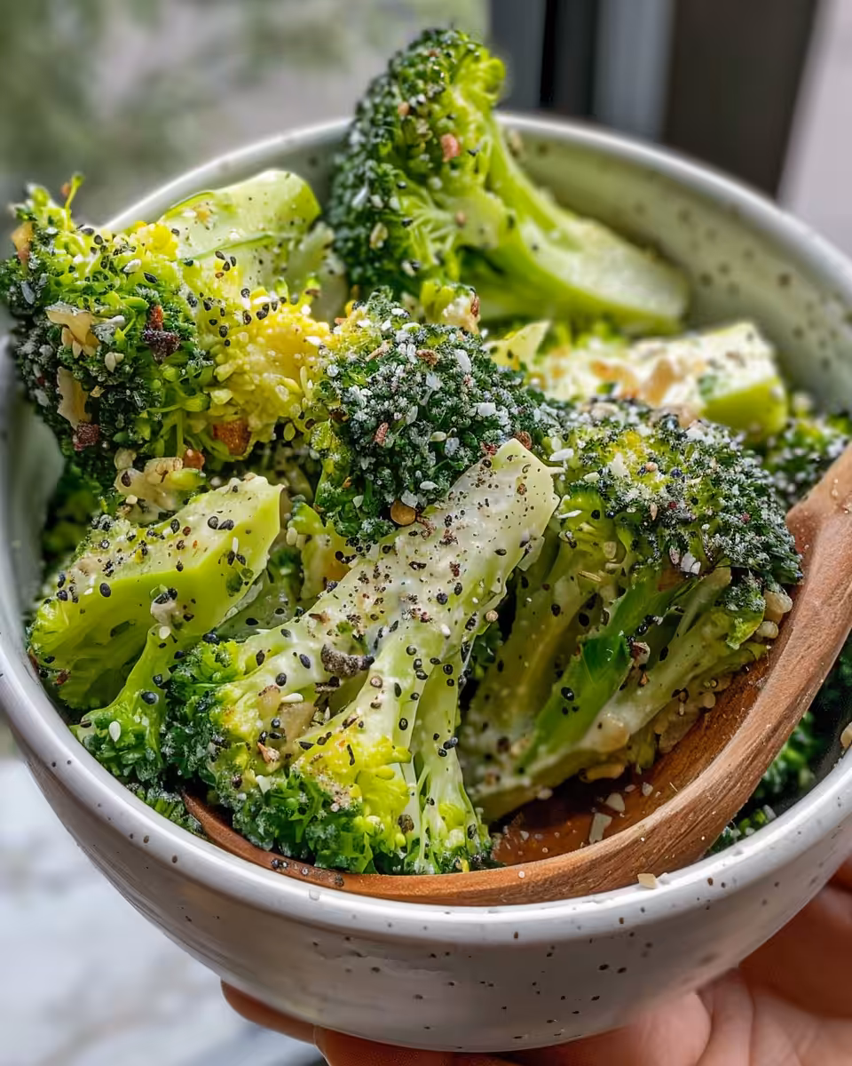 Broccoli salad ingredients and dressing mixed in a bowl