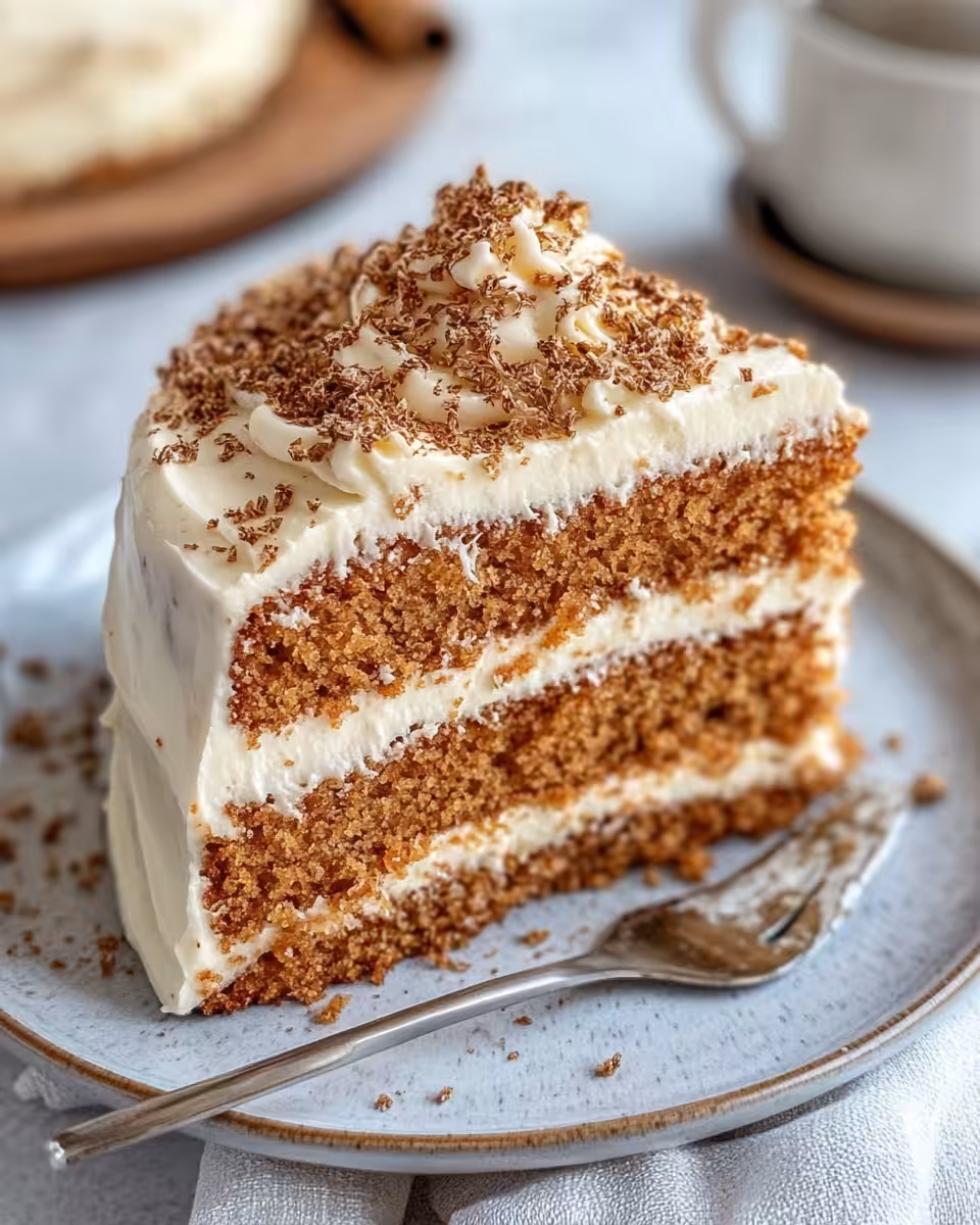 Slice of masala chai carrot cake showing moist texture and walnuts