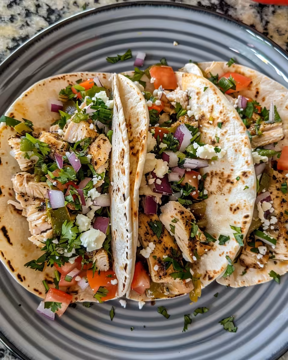 Final plated Mediterranean chicken tacos served ready to eat