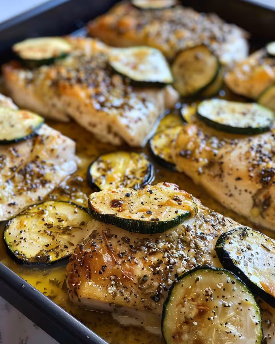 Ingredients mixed for Mediterranean chicken zucchini bake in a bowl