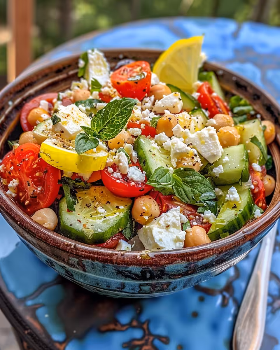 Ingredients for Mediterranean chickpea feta salad