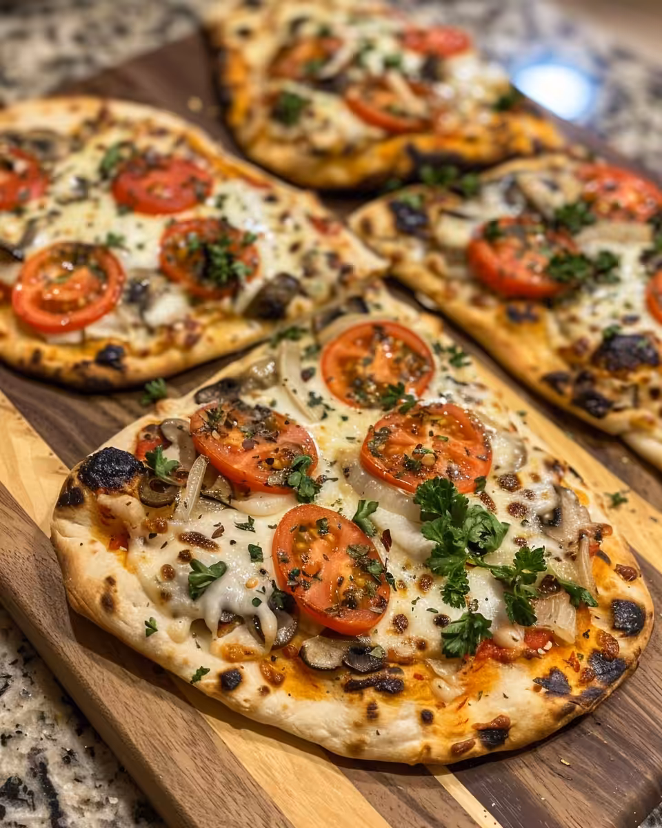 Ingredients for Mediterranean naan bread pizza including mozzarella, olives, sun-dried tomatoes, and herbs