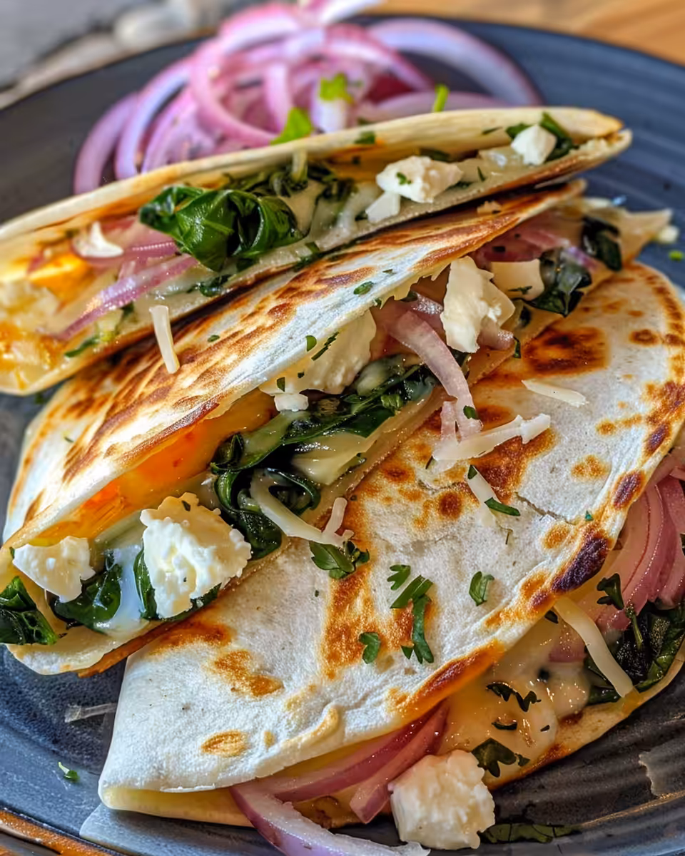 Close up of golden crispy quesadilla slices ready to eat