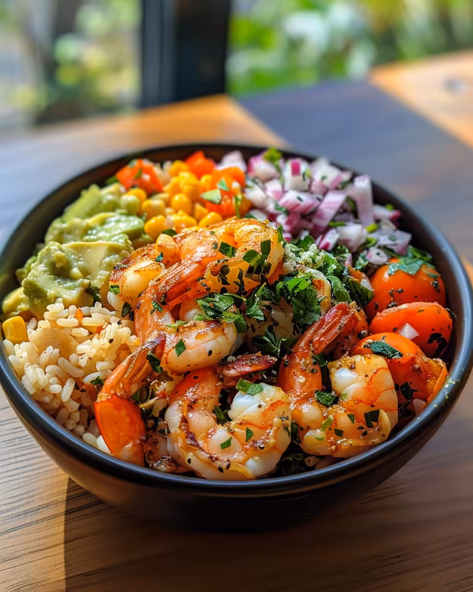 Fresh Mediterranean shrimp bowl with lemon and garlic aroma