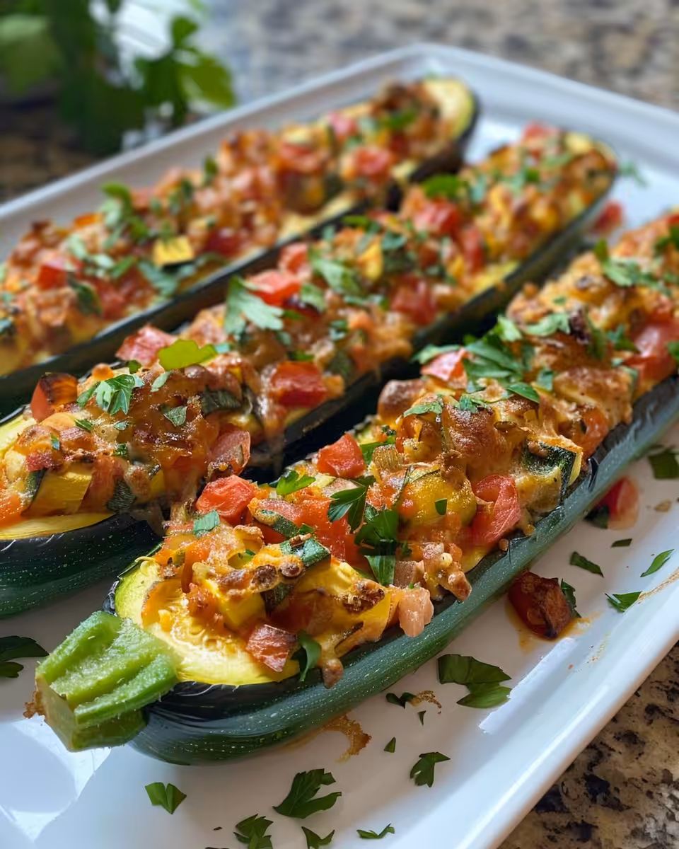 Ingredients for Mediterranean stuffed zucchini boats laid out