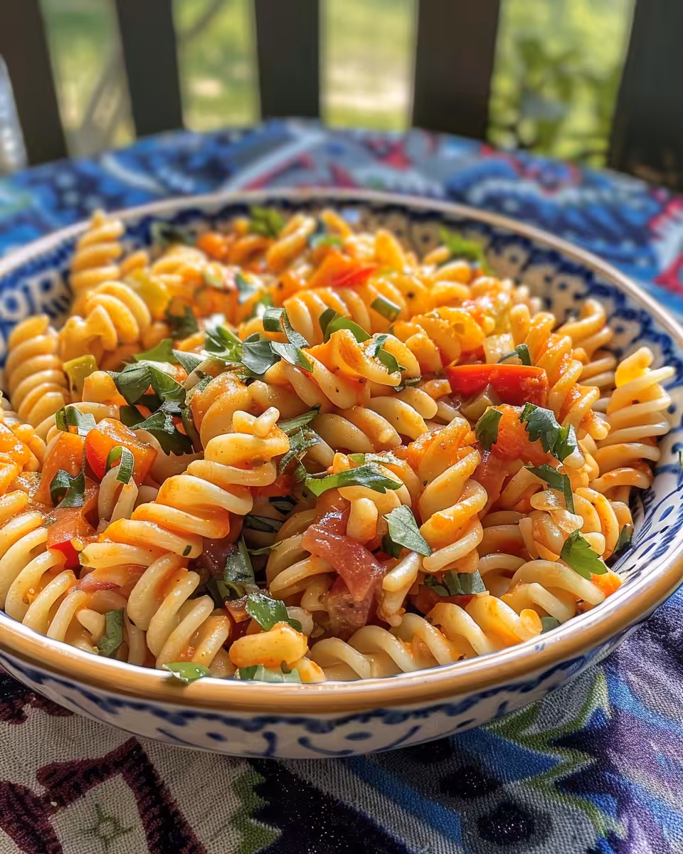 Ingredients for zesty Mexican pasta salad including black beans, corn, and tomatoes