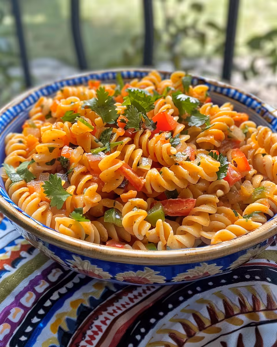 Pressure cooker sealed lid with bubbling Mexican pasta salad inside