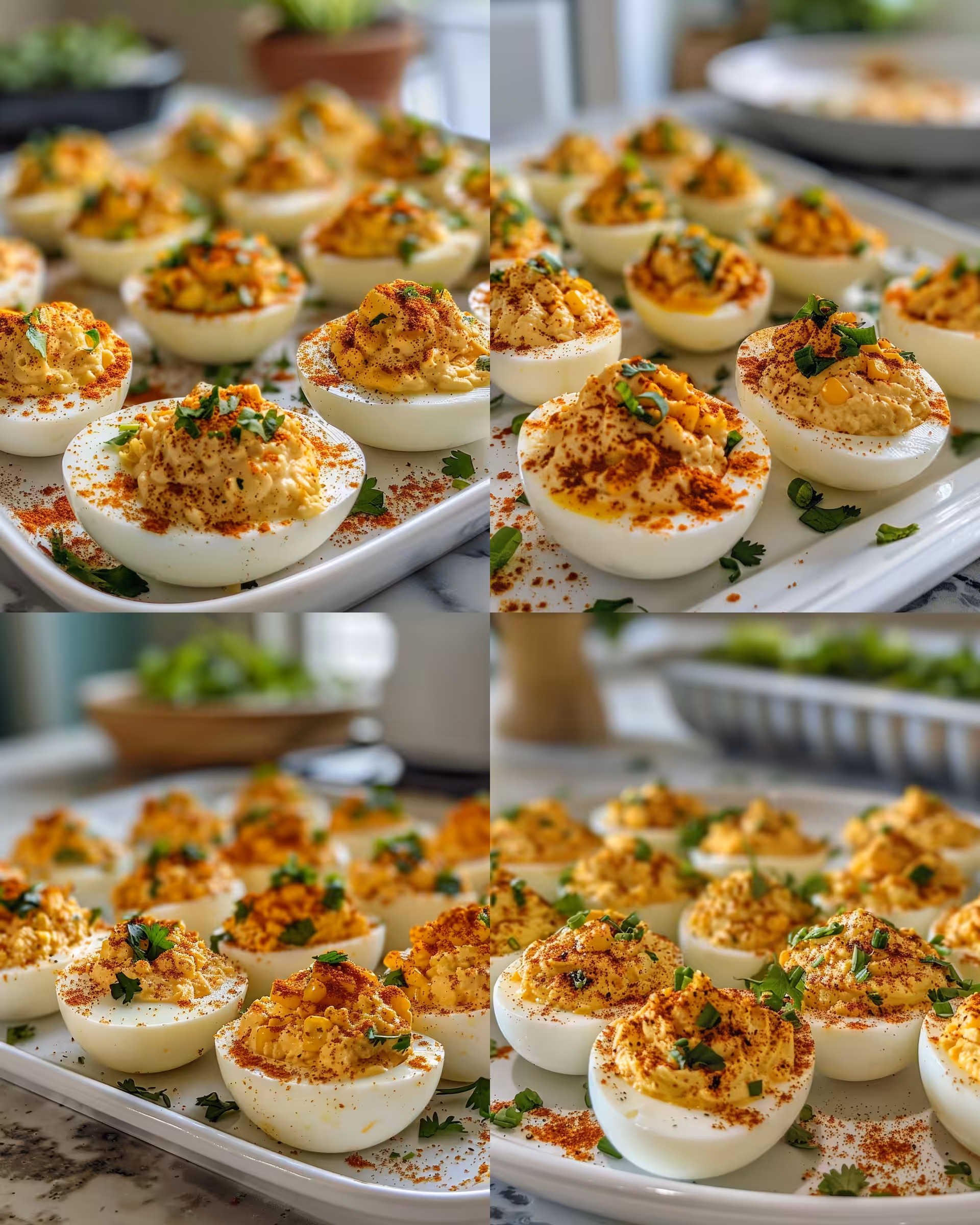 Ingredients for Mexican Street Corn Deviled Eggs including corn, cotija cheese, and spices