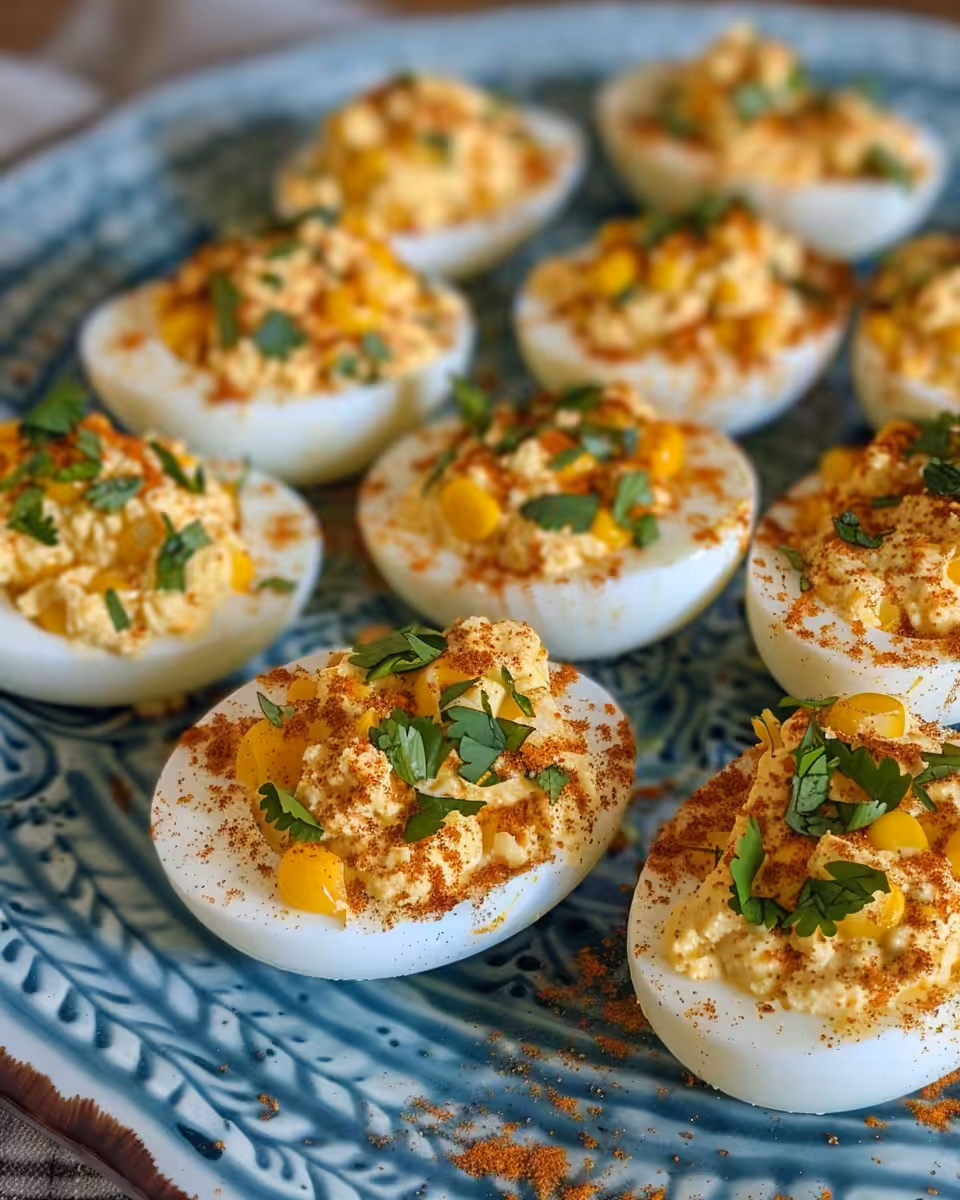 Mixing bowl with creamy yolk filling and grilled corn