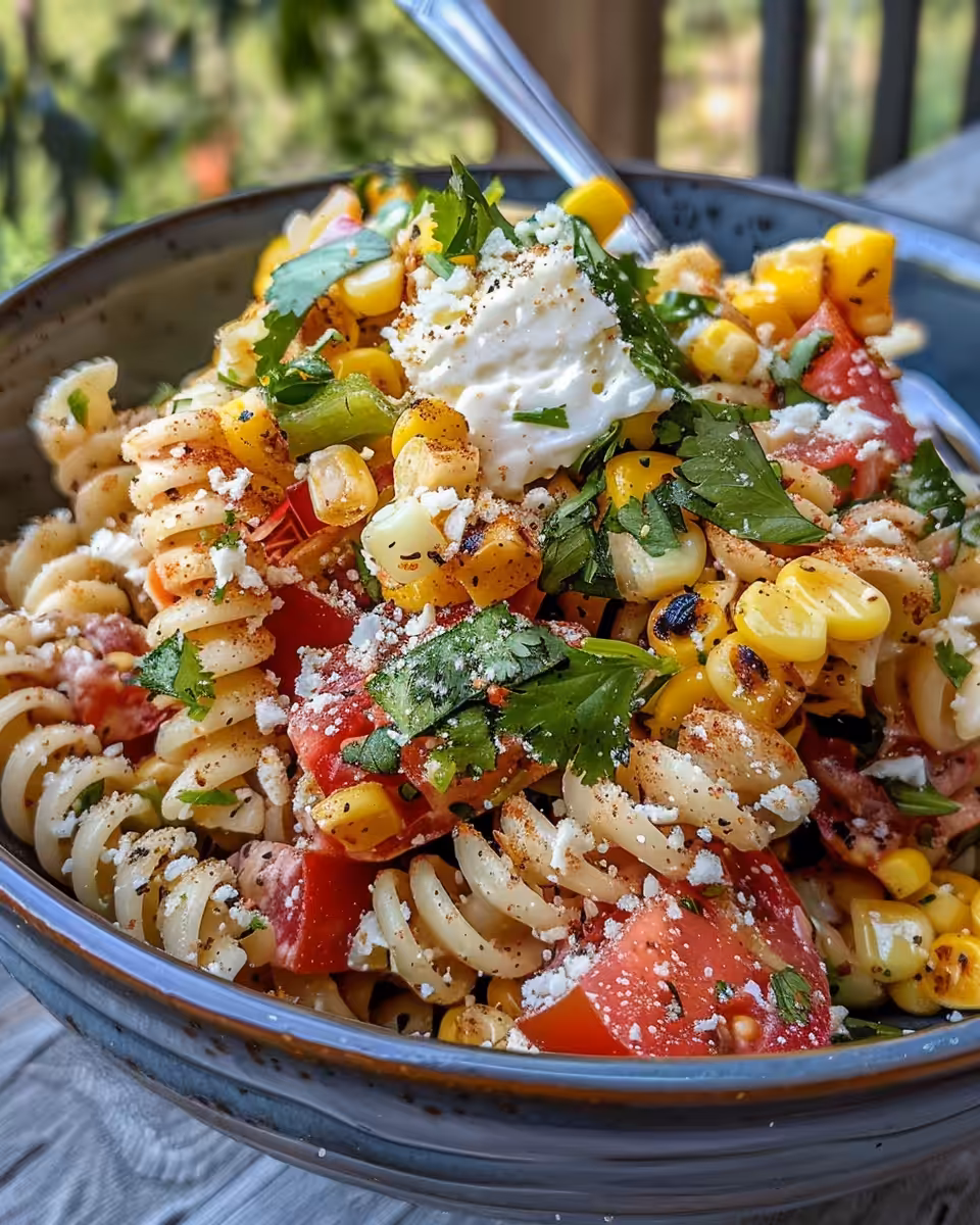 Ingredients for Mexican street corn pasta salad ready to combine