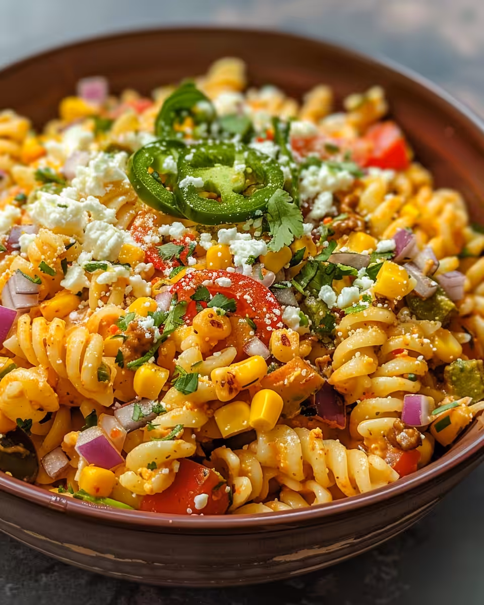 Ingredients spread out for Mexican street corn pasta salad including pasta and fresh lime