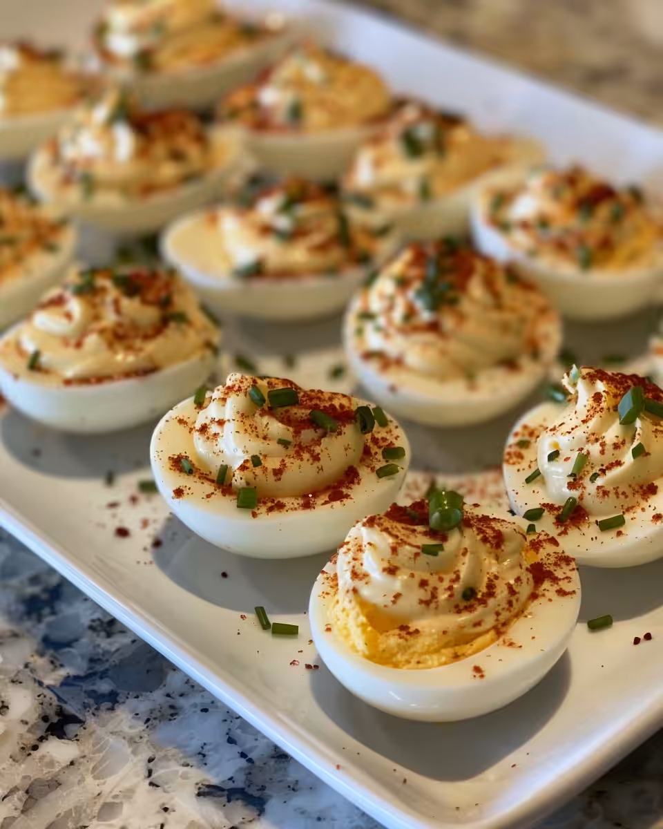 Close-up of perfectly cooked deviled eggs in pressure cooker preparation