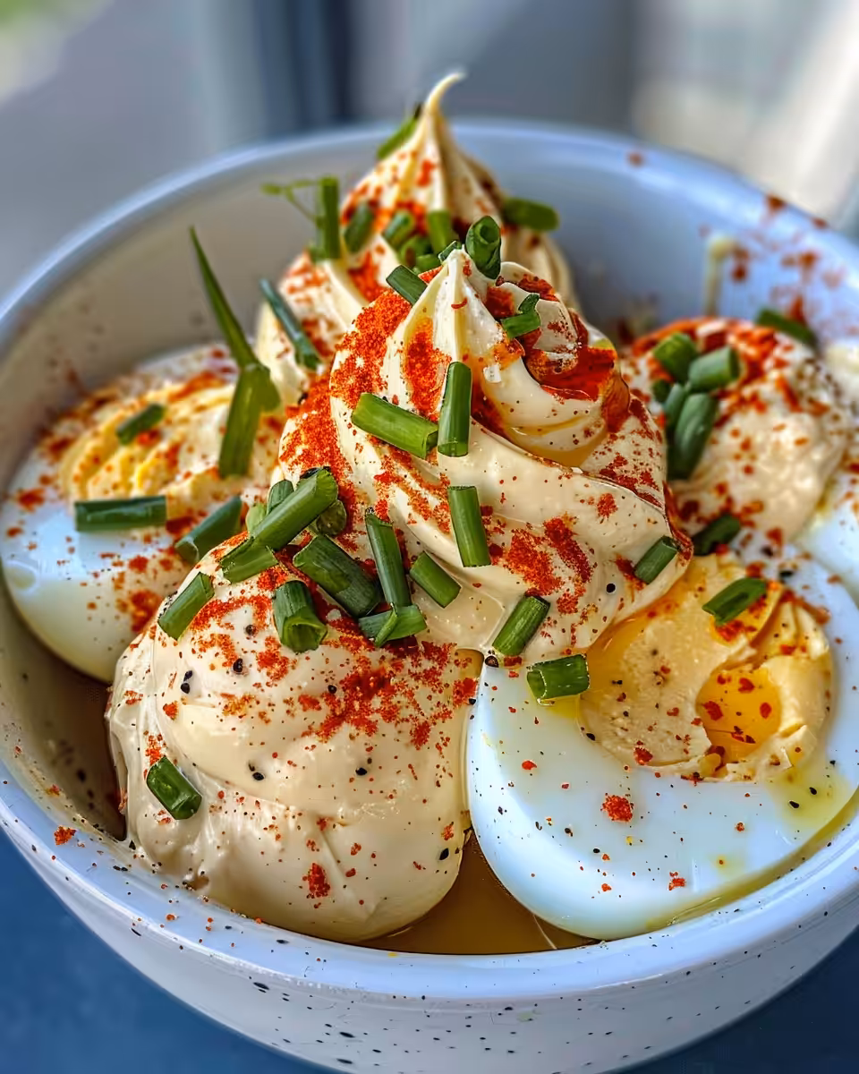 Million Dollar Deviled Eggs freshly prepared in the pressure cooker
