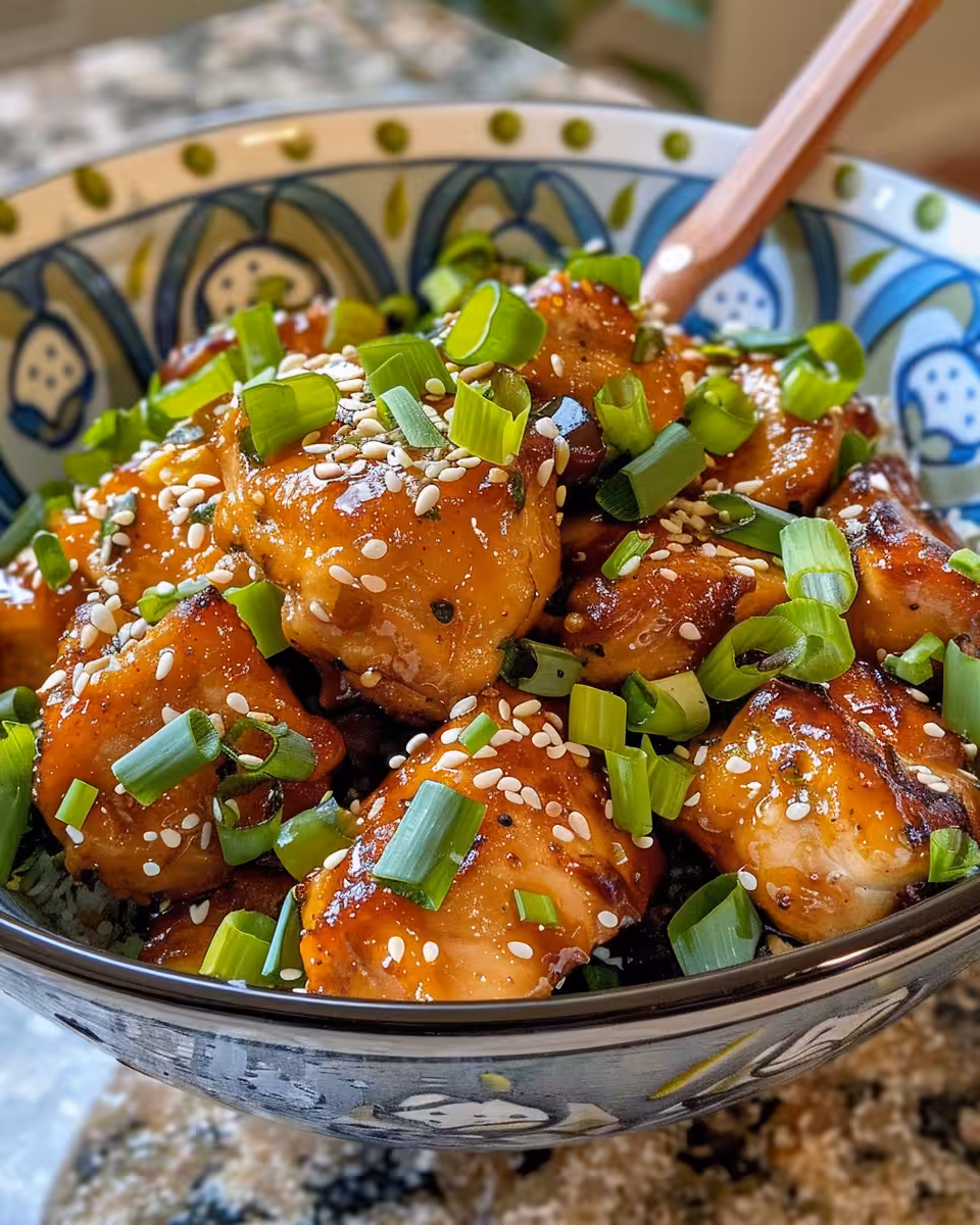 Plate of finished Mongolian chicken thighs ready to serve