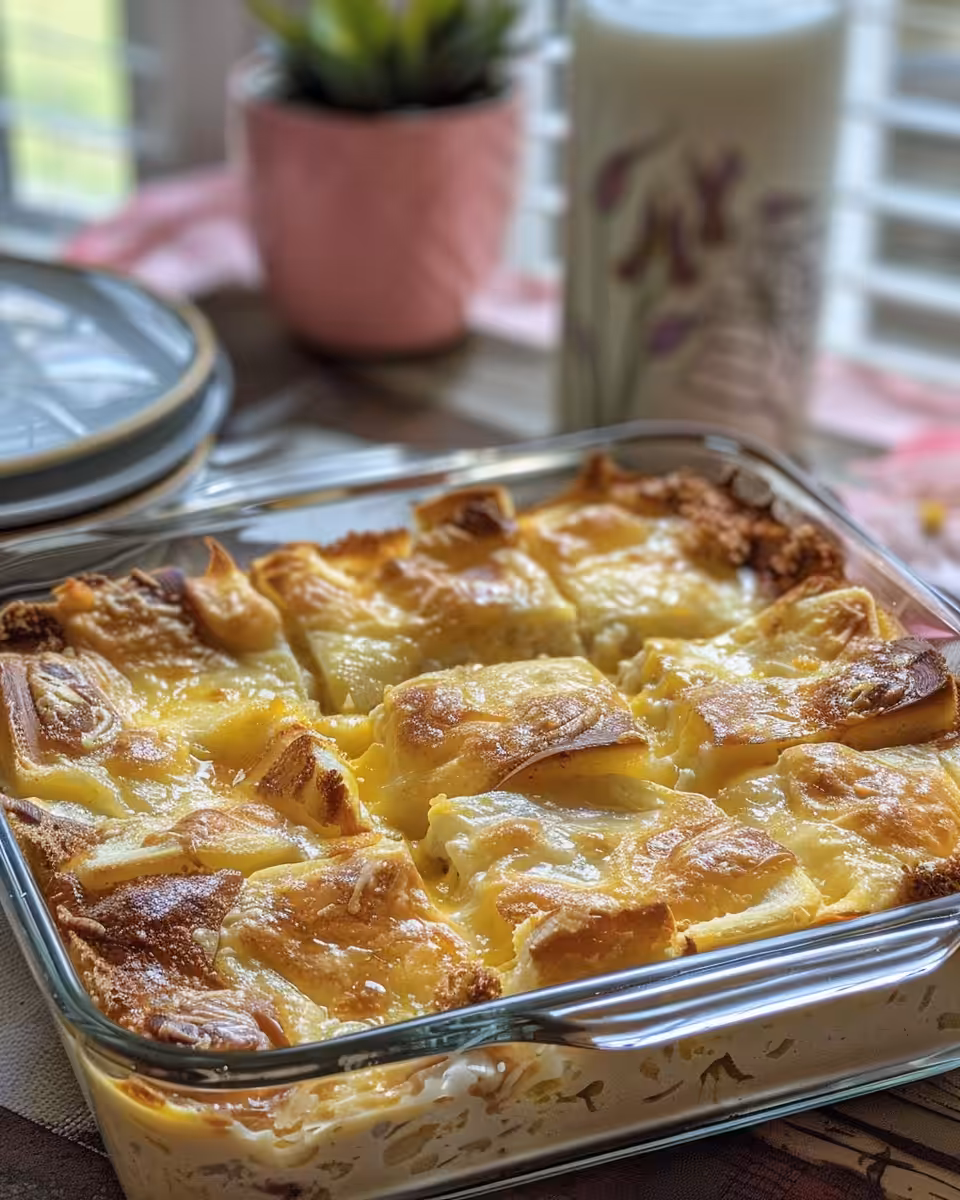 Key ingredients of Monte Cristo breakfast casserole including bread and cheese
