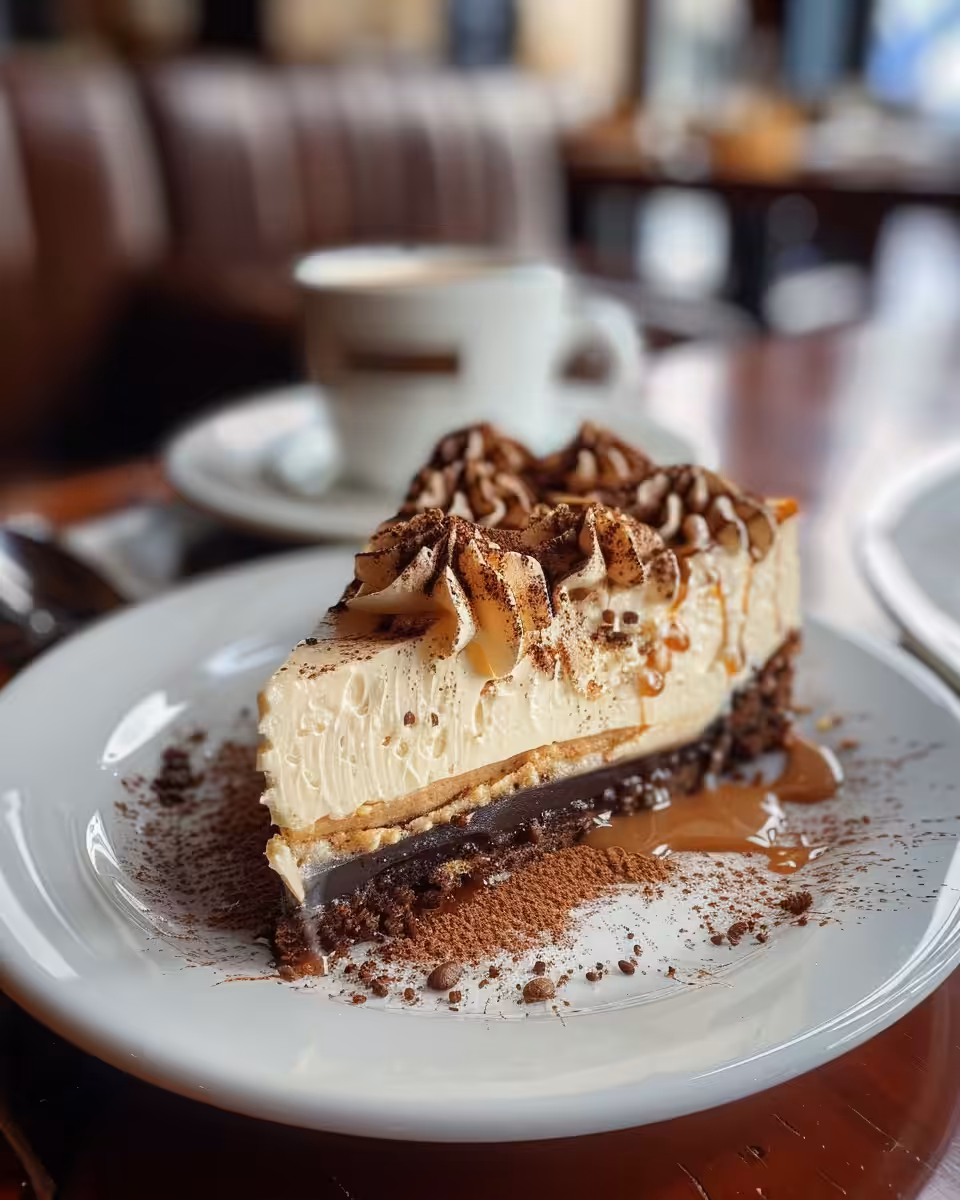 Fresh Irish Coffee Cheesecake showing steam and creamy texture