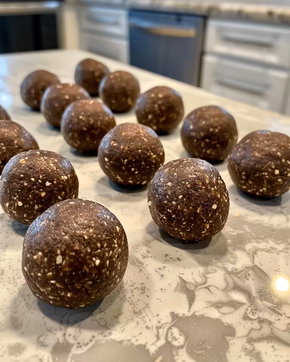 No-bake chocolate peanut butter protein balls fresh and ready to eat