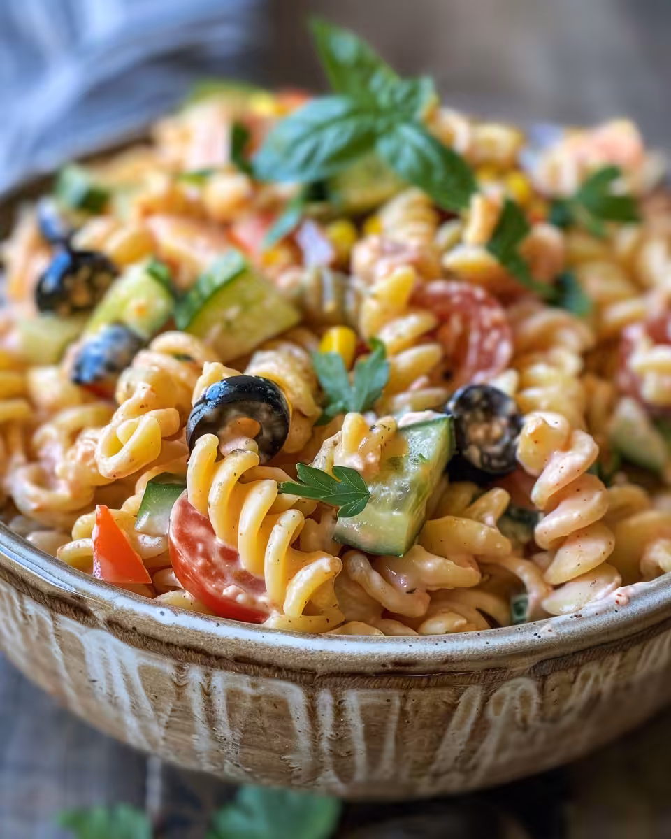 Final Olive Garden copycat pasta salad ready to serve plated
