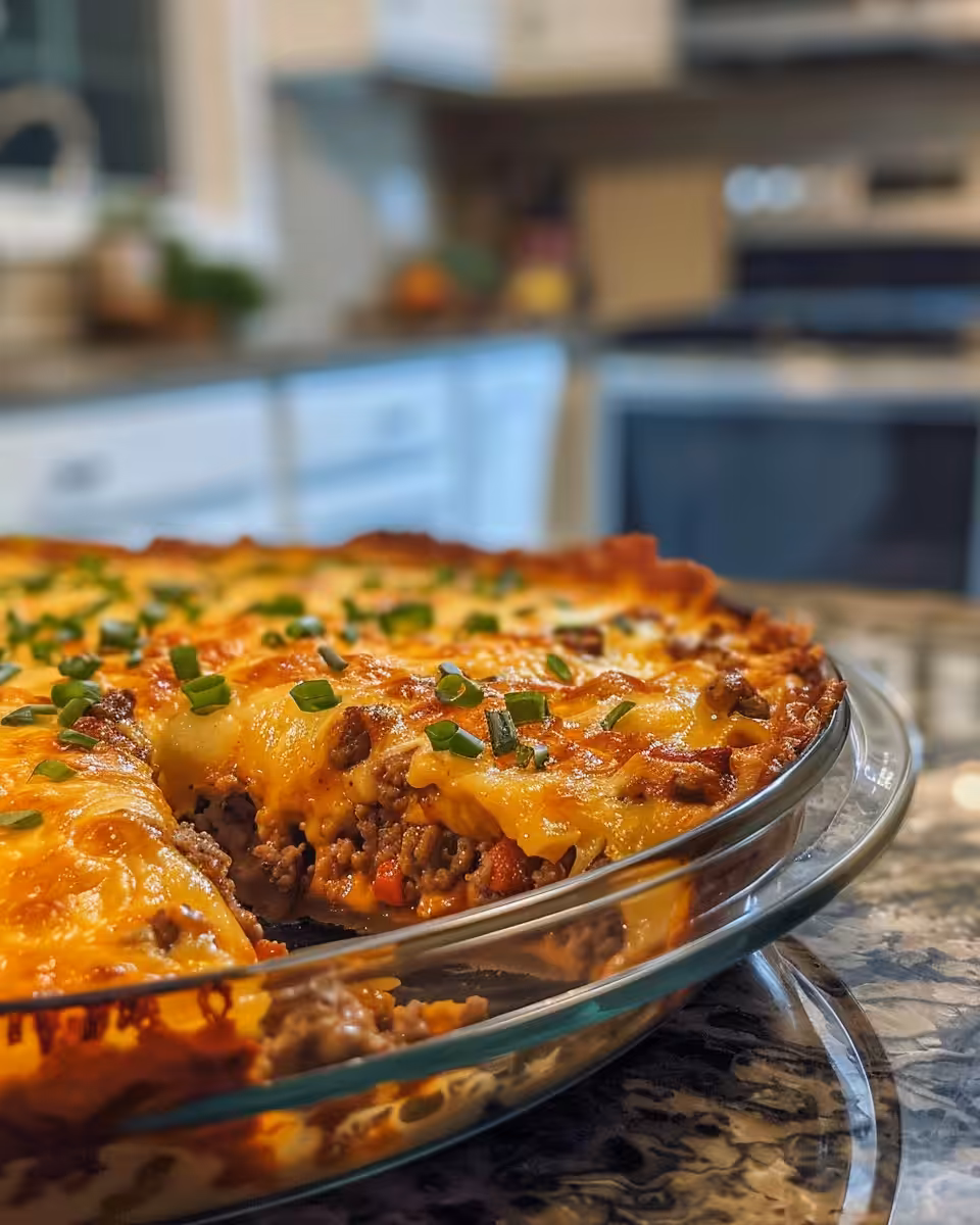 Delicious one pan cheeseburger pie freshly cooked in pressure cooker