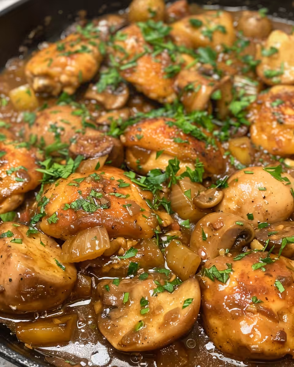 Plated one-pot Irish chicken with cabbage and potatoes serving suggestion