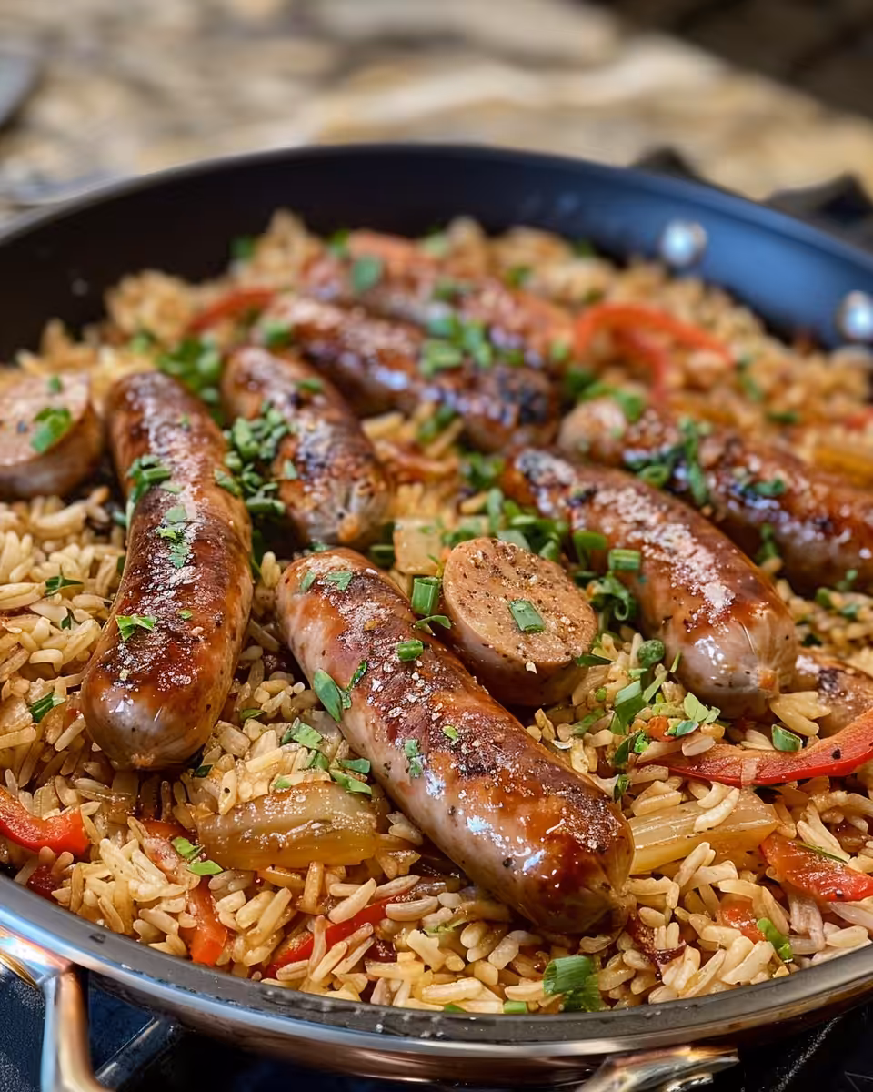 Ingredients for pressure cooker Andouille sausage rice skillet