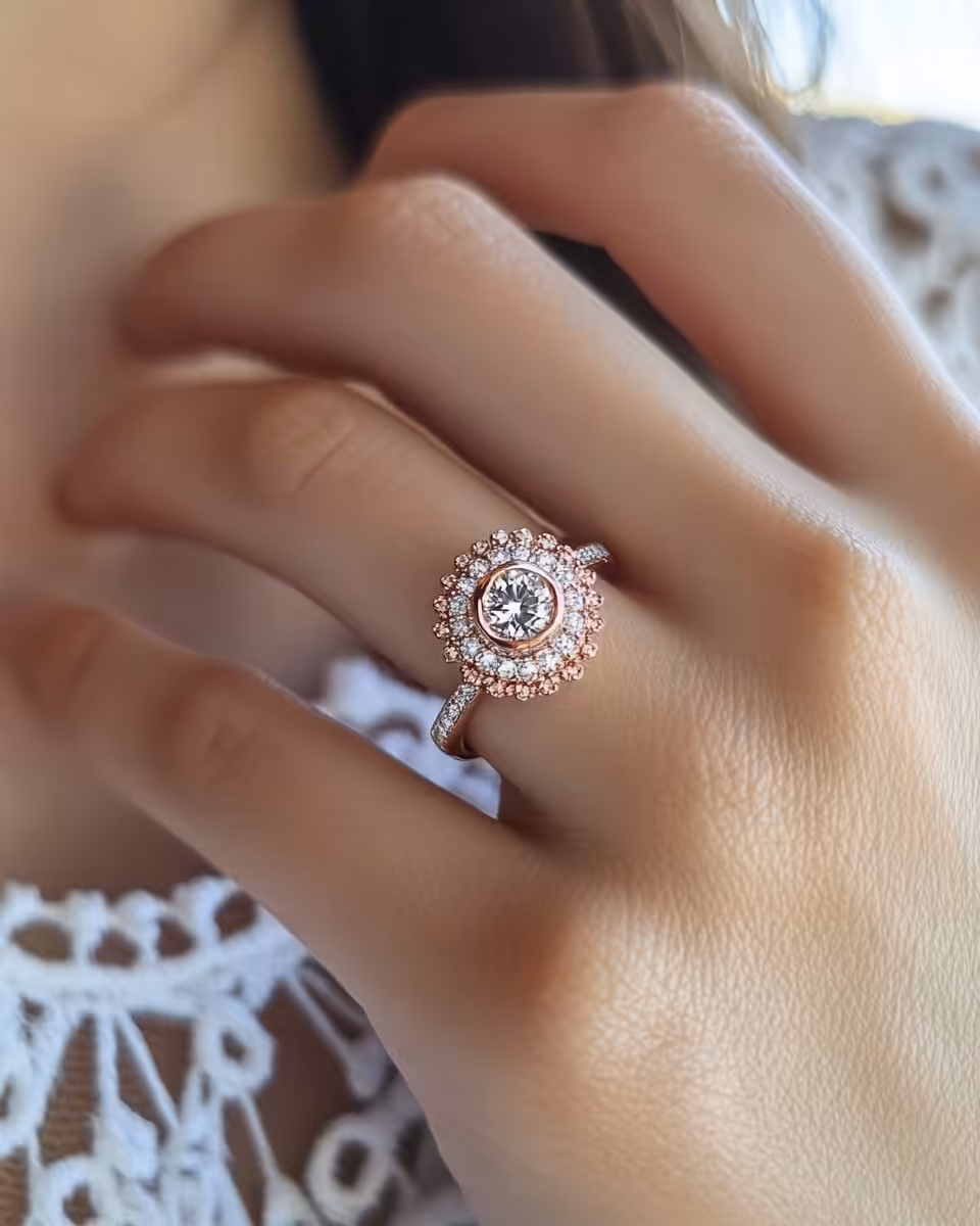 Lotus mandala engagement ring set up with sterling silver band and alexandrite gemstone