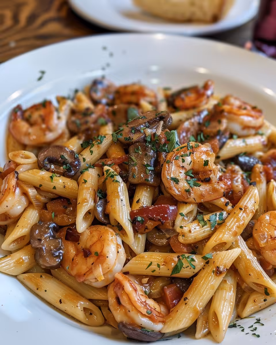Ingredients for Cajun Mardi Gras pasta including shrimp, sausage, and spices