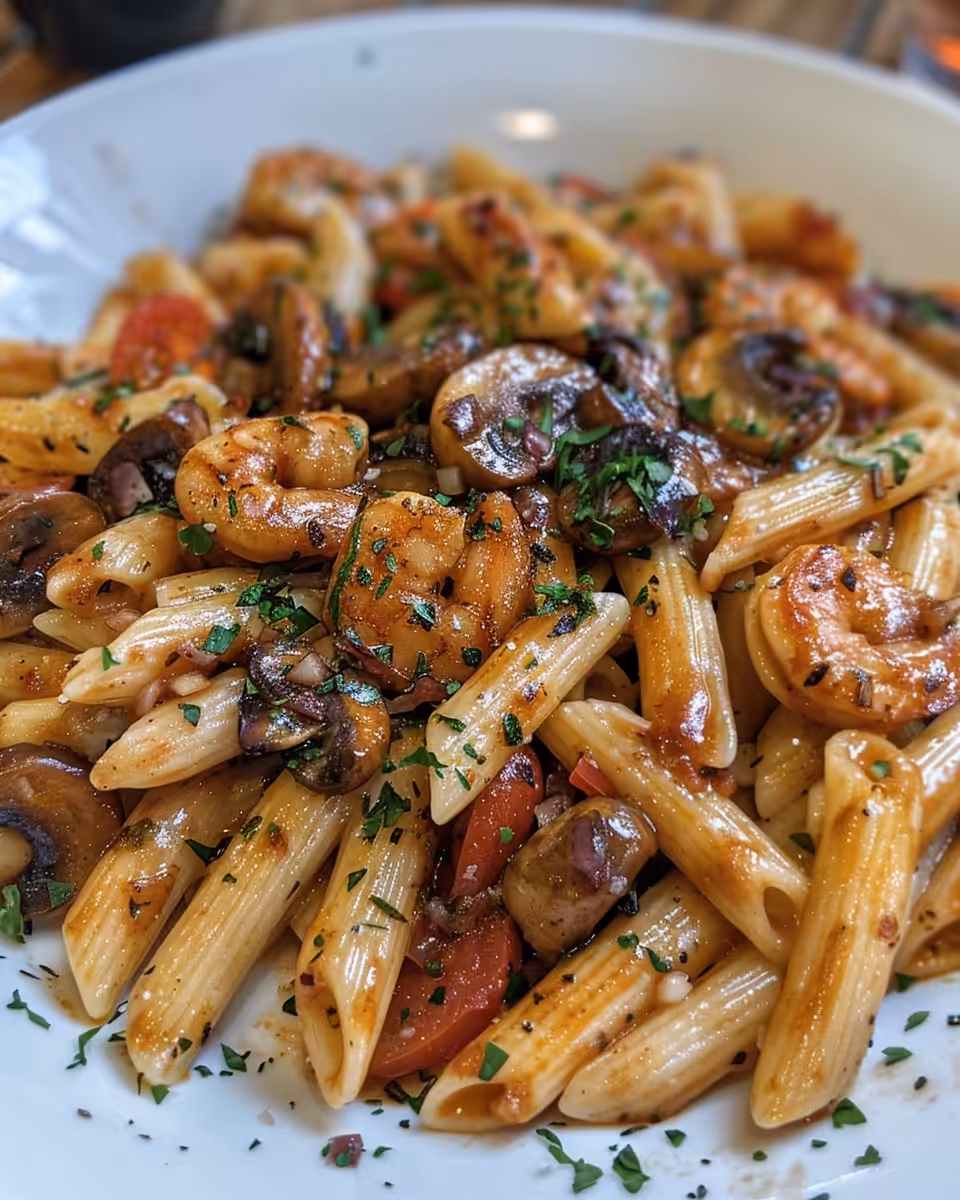 Creamy Cajun sauce simmering with shrimp and sausage in pan